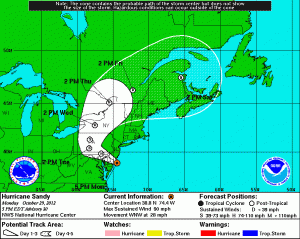 Hurricane Sandy Storm Path at 5pm on 29 October 2012