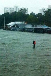 Chicks Oyster Bar off Shore Drive by the Lesner Bridge in Virginia Beach is literally under water due to Hurricane Sandy