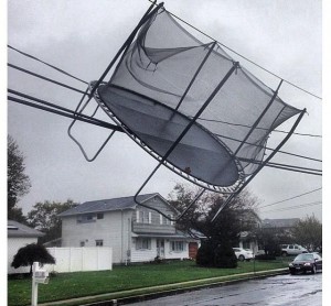Trampoline Blown Into Powerlnes In Milford Connecticut by Hurricane Sandy's Winds