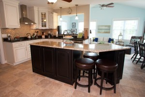 Remodeled Kitchen with custom cabinets, granite countertops and tile floor in Yorktown Virginia