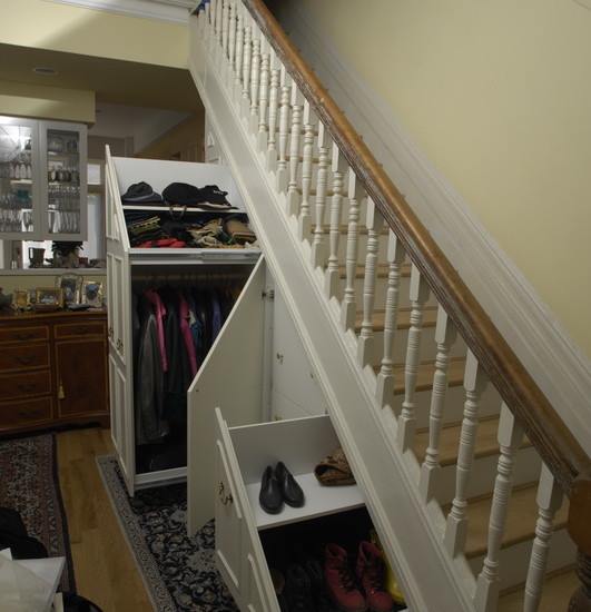 pull out drawers under stairs with shoes